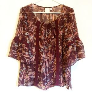 LC Lauren Conrad | burgundy sheer floral top